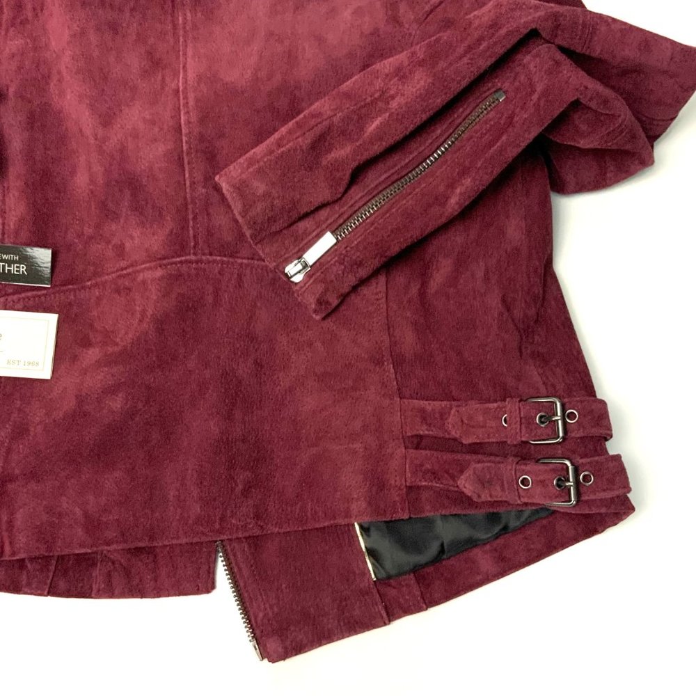 New Bagatelle Leather  Suede Moto Jacket Maroon Sz M - Picture 14 of 16